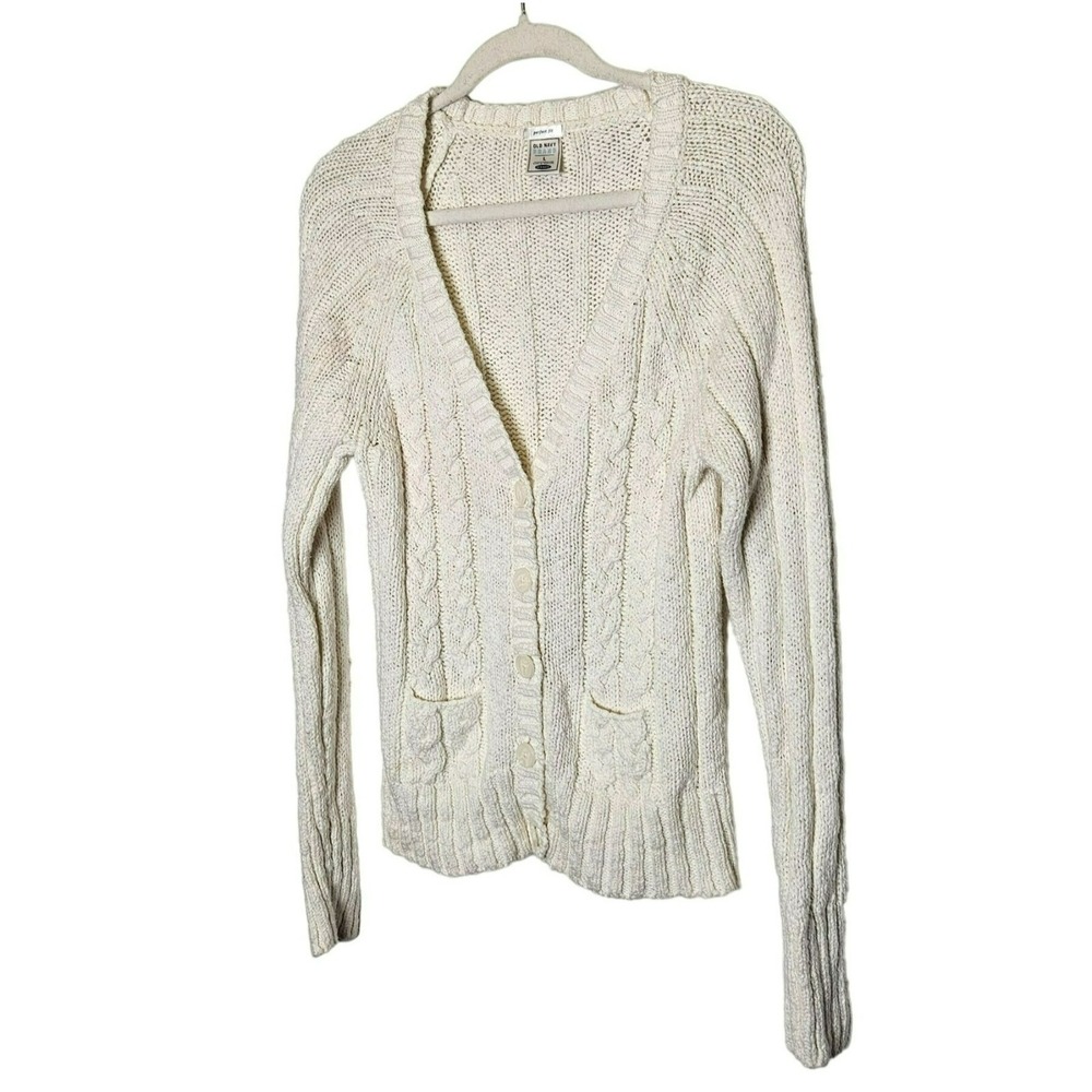 Old Navy Womens Vintage Cable Chucky Knit Cardigan Sweater Large Coastal‎ Cotton